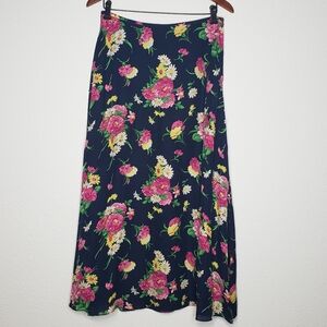 Vintage Lauren Ralph Lauren Womens Silk Floral Maxi Skirt Size 6 Cottagecore Y2K